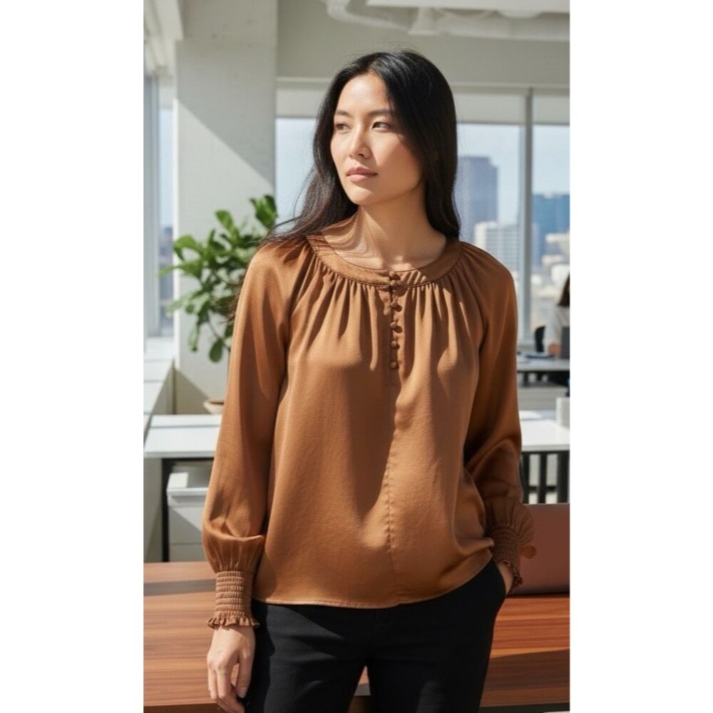 Umgee oversized copper colored womens ballon sleeve blouse Medium boho luxury